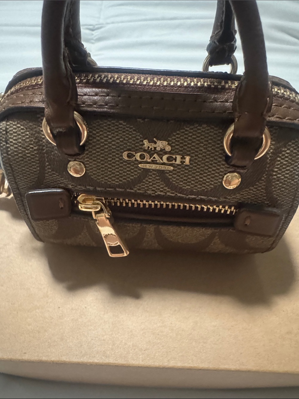 Coach Tan and Brown Signature Mini Satchel